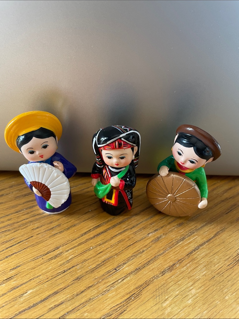 Set of 3 Multicolor Vietnamese Doll Figurines